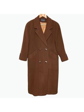 Vintage Hannah Brown Double-Breasted Long Coat Australian Lambswool Sz 10